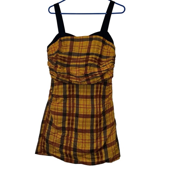 Anthropologie Let me be Forever That Girl Plaid Mini Dress yellow Size SM NWT - Picture 4 of 6